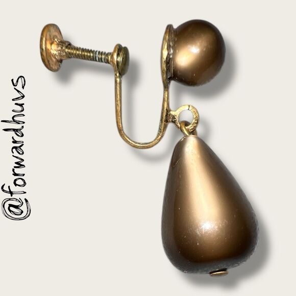 Vintage Screw-Back Earrings – Glossy Brown Teardrop and Round Beads - Picture 4 of 10